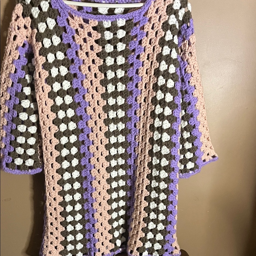 😄Mini dress/tunic medium handmade crochet granny stitch